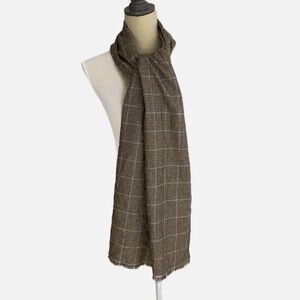 Faconnable Wool Houndstooth Scarf Hand Made Italy Brown Cream Blue Unisex